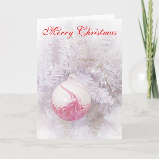 Mooie roze en witte Bauble Christmas Kaart (Voorkant)