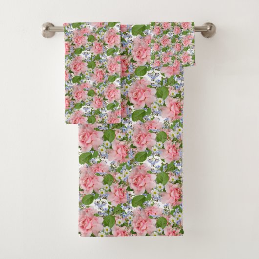 Mooie roze en witte bloemen bad handdoek (Insitu)