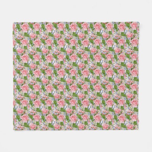 Mooie roze en witte bloemen fleece deken (Voorkant (Horizontaal))