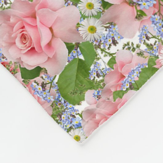 Mooie roze en witte bloemen fleece deken (Hoek)