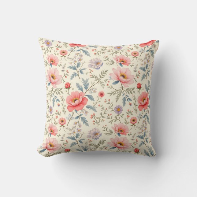 Mooie roze en witte bloemen kussen (Voorkant)