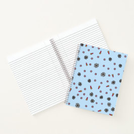Mooie roze en witte bloemen met sterren in blauw notitieboek