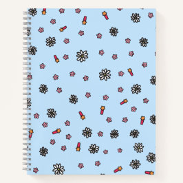 Mooie roze en witte bloemen met sterren in blauw notitieboek