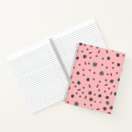 Mooie roze en witte bloemen met sterren in koraal notitieboek