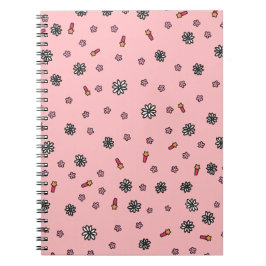 Mooie roze en witte bloemen met sterren in koraal notitieboek