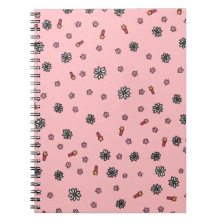 Mooie roze en witte bloemen met sterren in koraal notitieboek