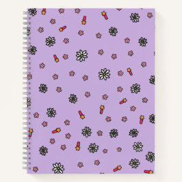 Mooie roze en witte bloemen met sterren in paars notitieboek