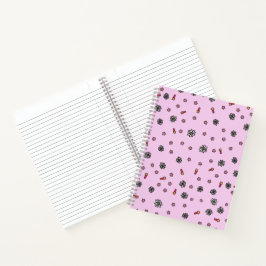 Mooie roze en witte bloemen met sterren in roze notitieboek