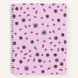 Mooie roze en witte bloemen met sterren in roze notitieboek