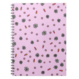 Mooie roze en witte bloemen met sterren in roze notitieboek