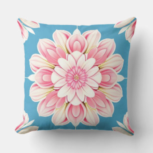 Mooie roze en witte bloemrijke mandala kussen