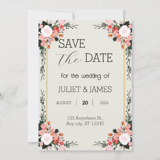 mooie roze en witte Blush Bloemen Save The Date (Voorkant)