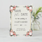 mooie roze en witte Blush Bloemen Save The Date (Staand voorkant)