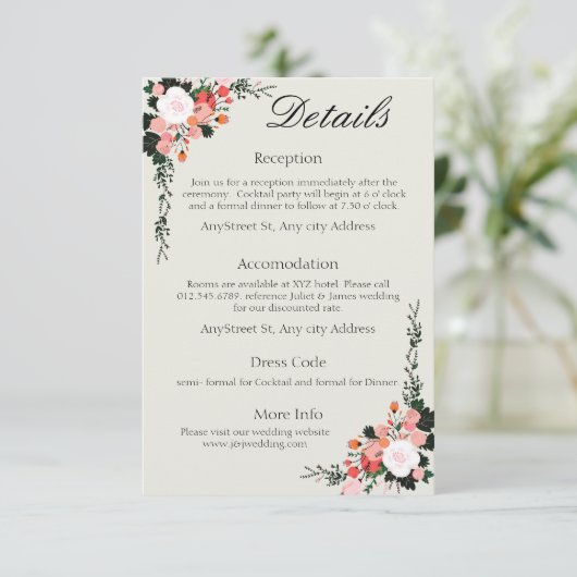 Mooie Roze en Witte Blush bloemenbehuizing C Informatiekaartje (Staand voorkant)