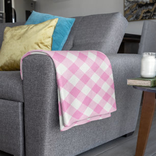 Mooie roze en witte geruite stof fleece deken
