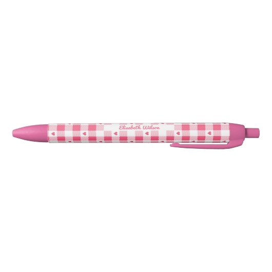Mooie roze en witte geruite stof met harten  zwarte inkt pen (Bodem)