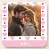 Mooie roze en witte monogramfoto bier onderzetter (Voorkant)