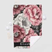 Mooie Roze en Witte Pioen Personalized Golfhanddoek (Insitu)
