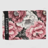 Mooie Roze en Witte Pioen Personalized Golfhanddoek (Horizontaal)