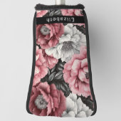 Mooie Roze en Witte Pioen Personalized Golfheadcover (Draai 90)