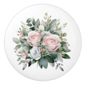 Mooie roze en witte roos boeket keramische knop (Voorkant)