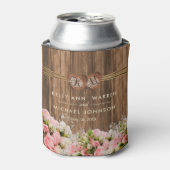 Mooie roze en witte rozen op hout blikjeskoeler (Blikje Voorkant)