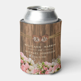 Mooie roze en witte rozen op hout blikjeskoeler