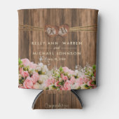 Mooie roze en witte rozen op hout blikjeskoeler (Voorkant)