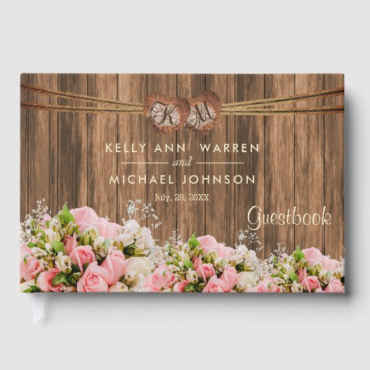 Mooie roze en witte rozen op hout - Guestbook Gastenboek (Voorkant)