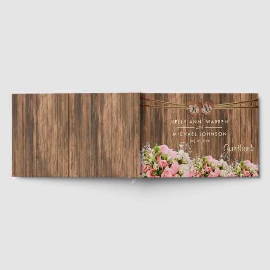 Mooie roze en witte rozen op hout - Guestbook Gastenboek (Volledig)