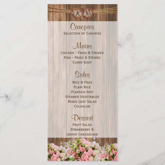 Mooie roze en witte rozen op hout - Menu (Achterkant)