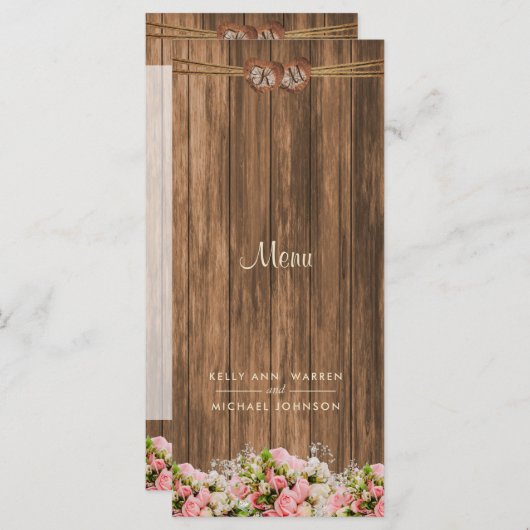 Mooie roze en witte rozen op hout - Menu (Voorkant / Achterkant)