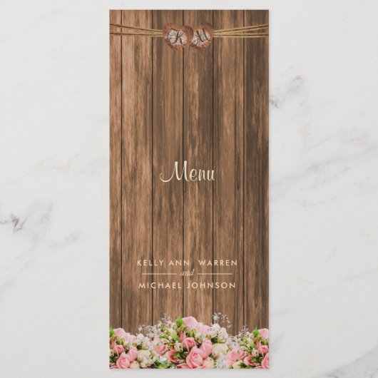 Mooie roze en witte rozen op hout - Menu (Voorkant)