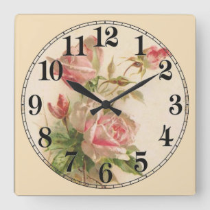 Mooie roze en witte rozen vierkante klok