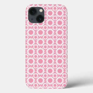 Mooie Roze en Witte Ster Bloem Patroon iPhone 13 Hoesje