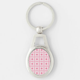 Mooie Roze en Witte Ster Bloem Patroon Sleutelhanger