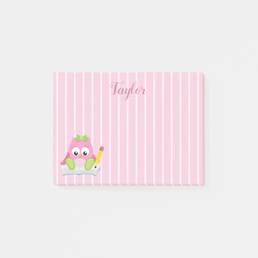 Mooie Roze en Witte Strepen Roze Uil Post-it® Notes (Voorkant)