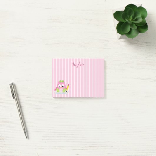 Mooie Roze en Witte Strepen Roze Uil Post-it® Notes (Kantoor)