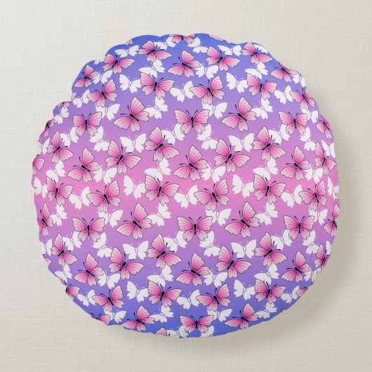 Mooie Roze en Witte Vlinder Ronde Kussen  (Voorkant)