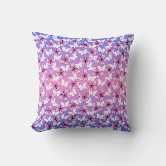 Mooie Roze en Witte Vlinder Worp Kussen (Voorkant)