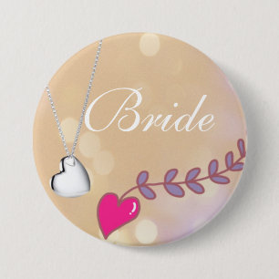 Mooie roze en zilveren hart bruid trouwjurk ronde button 7,6 cm