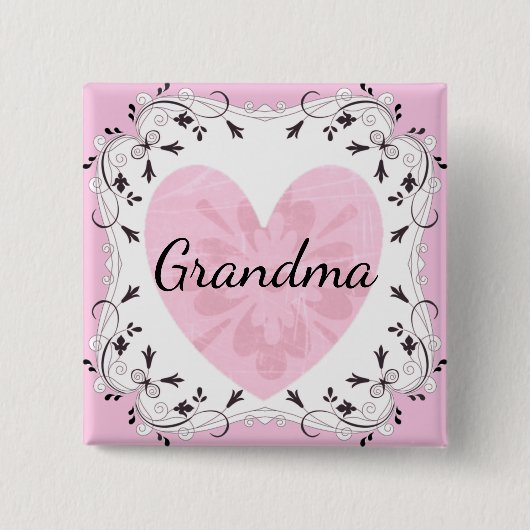 Mooie Roze en Zwarte Oma Baby Shower Knop Vierkante Button 5,1 Cm (Voorkant)