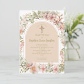 Mooie roze Evergreen Bloem Katholieke Doop Kaart (Staand voorkant)