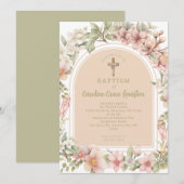 Mooie roze Evergreen Bloem Katholieke Doop Kaart (Voorkant / Achterkant)