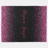 Mooie roze faux-roze glitters op zwarte achtergron fleece deken (Voorkant (Horizontaal))