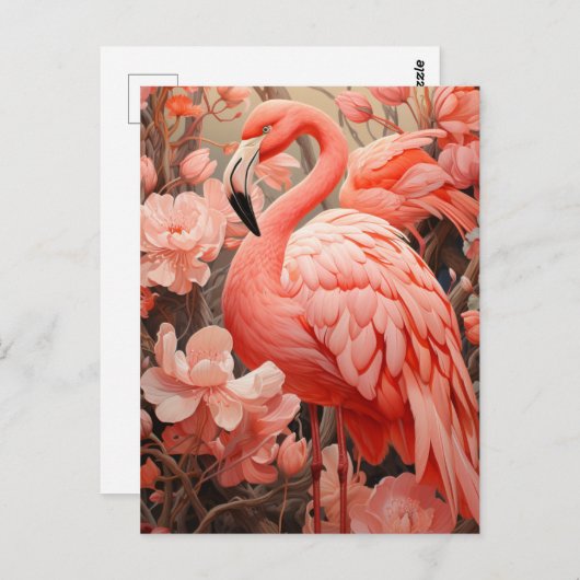 Mooie roze flamingo briefkaart (Voorkant / Achterkant)