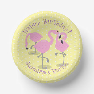 Mooie roze flamingo drieling cartoonillustratie papieren kommen