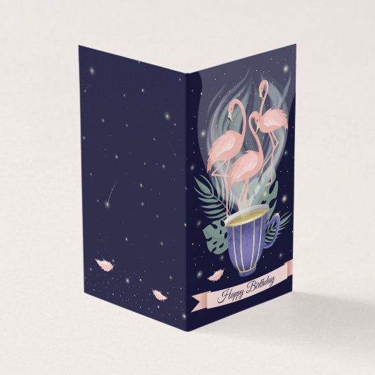 Mooie Roze Flamingo Exotische Theetijd Kaart (Buitenkant)