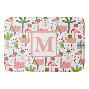 Mooie Roze Flamingo Kerst Monogram Beginletter Badmat
