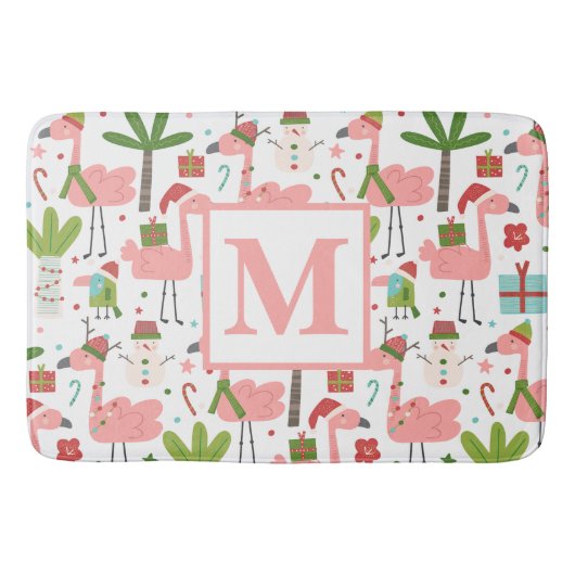 Mooie Roze Flamingo Kerst Monogram Beginletter Badmat (Voorkant)